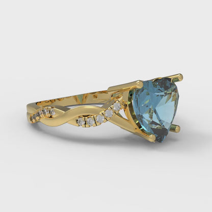 2.1 cttw Natural Aquamarine Solitaire with Zirconia Simulated Diamond Accents Engagement Ring - Solid Gold (Heart Cut,8mm)