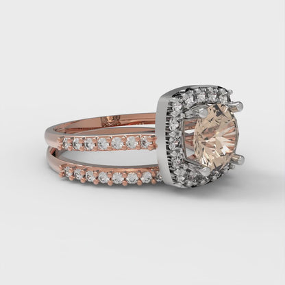 1.495 cttw Round Cut Yellow Moissanite Bridal Set - Solid Rose/White Gold Engagement Ring & Wedding Band