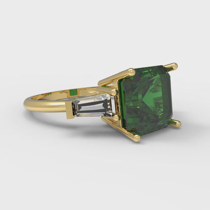3 cttw Simulated Emerald Three-Stone Engagement Ring - Solid Gold (Asscher Cut,8.0mm)