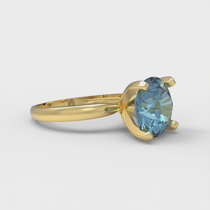 3 cttw Zirconia Simulated Blue Diamond Solitaire  Engagement Ring - Solid Gold (VVS1, Round Cut,9mm)