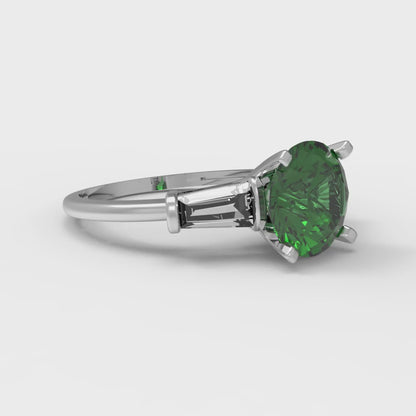 2 cttw Simulated Emerald Three-Stone Engagement Ring - Solid Gold (Round Cut,7.5mm)