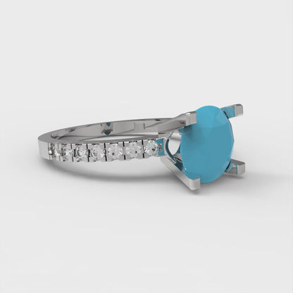 1.71 cttw Simulated Turquoise Solitaire with Zirconia Simulated Diamond Accents Engagement Ring - Solid Gold (Round Cut,7.5mm)