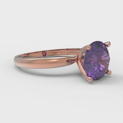 2 cttw Natural Amethyst Solitaire  Engagement Ring - Solid Gold (Round Cut,8.0mm)