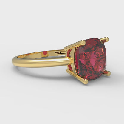 2.5 cttw Natural Garnet Solitaire  Engagement Ring - Solid Gold (Cushion Cut,8mm)