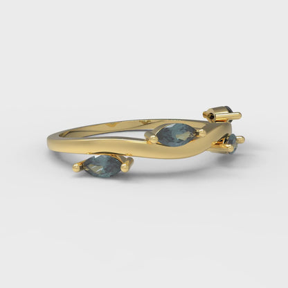 0.4 cttw Natural London Blue Topaz Marquise Cut Yellow Gold Eternity Wedding Band