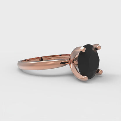 3 cttw Natural Onyx Solitaire  Engagement Ring - Solid Gold (Round Cut,9.0mm)