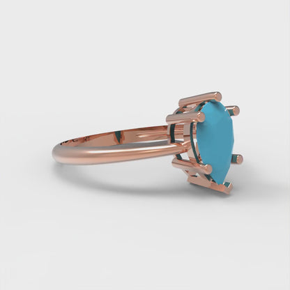 1 cttw Simulated Turquoise Solitaire  Engagement Ring - Solid Gold (Pear Cut,8x5mm)