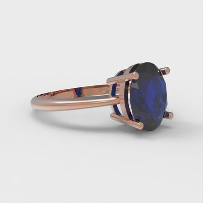 2 cttw Simulated Blue Sapphire Solitaire  Engagement Ring - Solid Gold (Oval Cut,9x7mm)