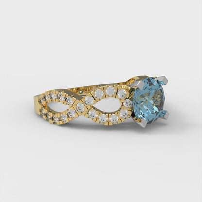 1.42 cttw Natural Aquamarine Solitaire with Zirconia Simulated Diamond Accents Engagement Ring - Solid Yellow/White Gold (VVS1, Round Cut,6.5mm)