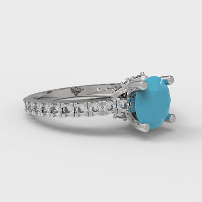 1.465 cttw Simulated Turquoise Solitaire with Zirconia Simulated Diamond Accents Engagement Ring - Solid Gold (Round Cut,6.5mm)