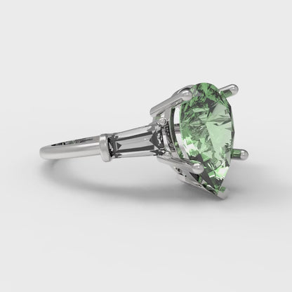 2.5 cttw Zirconia Simulated Green Diamond Three-Stone Engagement Ring - Solid Gold (VVS1, Pear Cut,10x7mm)