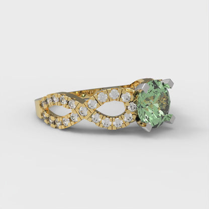 1.42 cttw Zirconia Simulated Green Diamond Solitaire with Zirconia Simulated Diamond Accents Engagement Ring - Solid Gold (VVS1, Round Cut,6.5mm)