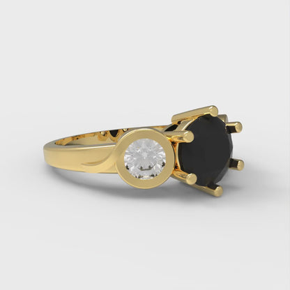 1.72 cttw Natural Onyx Three-Stone Engagement Ring - Solid Gold (Round Cut,6.5mm)