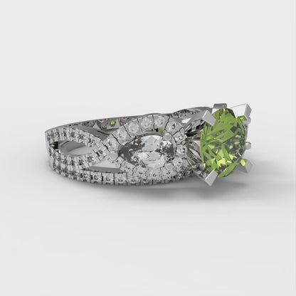 1.925 cttw Round Cut Natural Peridot Bridal Set - Solid White Gold Engagement Ring & Wedding Band