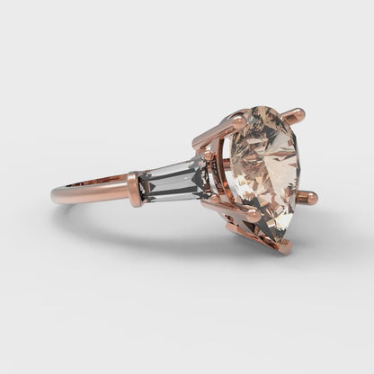 2.5 cttw Yellow Moissanite Three-Stone Engagement Ring - Solid Gold (Pear Cut,10x7mm)