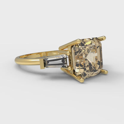 3 cttw Natural Morganite Three-Stone Engagement Ring - Solid Gold (Asscher Cut,8.0mm)