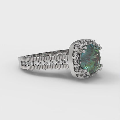 2.37 cttw Blue Moissanite Hidden Halo Engagement Ring - Solid Gold (Round Cut,7.5mm)