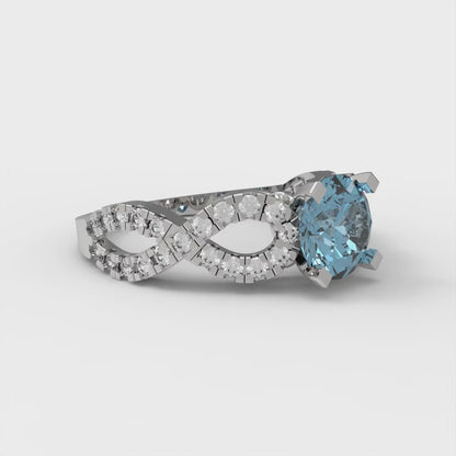 1.42 cttw Natural Aquamarine Solitaire with Zirconia Simulated Diamond Accents Engagement Ring - Solid White Gold (VVS1, Round Cut,6.5mm)