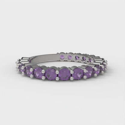 1.2 cttw Natural Amethyst Round Cut White Gold Eternity Wedding Band