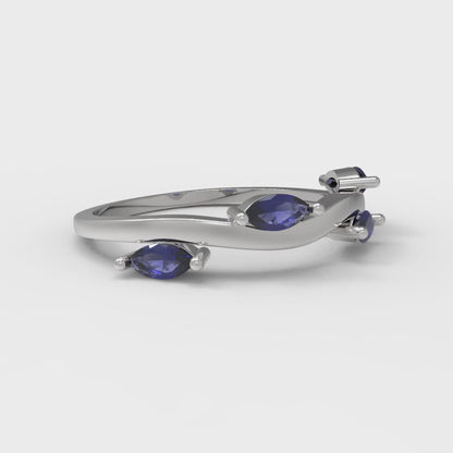 0.4 cttw Simulated Blue Sapphire Marquise Cut White Gold Eternity Wedding Band