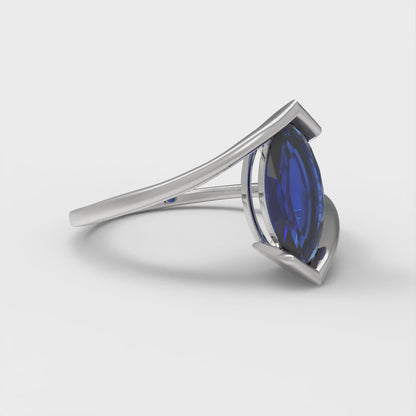 1 cttw Simulated Blue Sapphire Solitaire  Engagement Ring - Solid Gold (Marquise Cut,10x8mm )