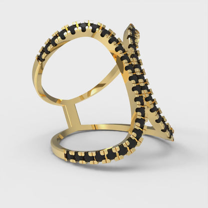 0.5 cttw Natural Onyx Statement Engagement Ring - Solid Yellow Gold (VVS1, Round Cut,1.3mm)