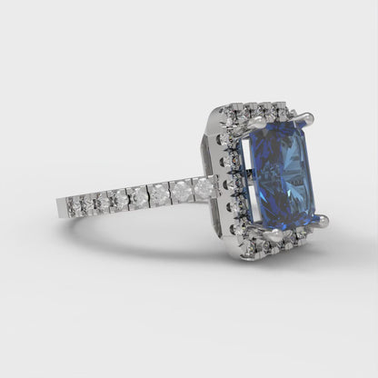 1.86 cttw Simulated Tanzanite Hidden Halo Engagement Ring - Solid Gold (Emerald Cut,7.5x5.5mm)