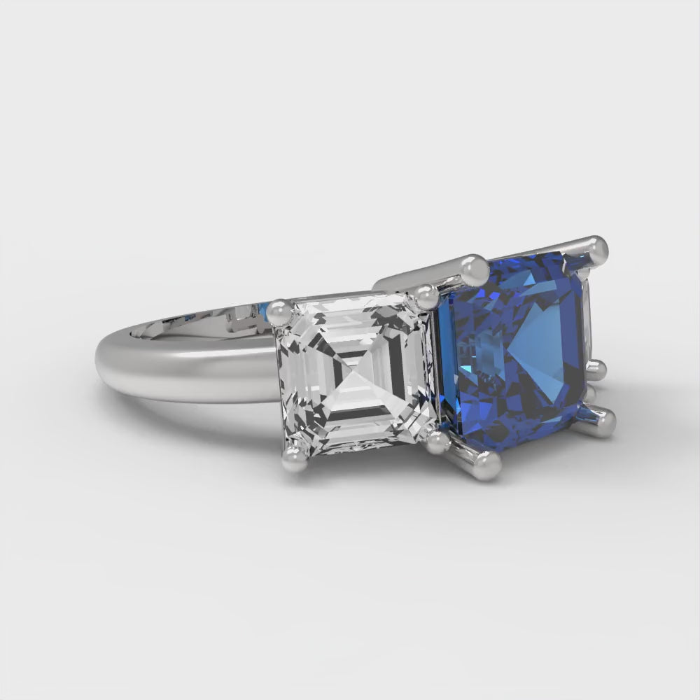 4 cttw Simulated Tanzanite Three-Stone Engagement Ring - Solid Gold (Square Emerald Cut,7.0X7.0mm)