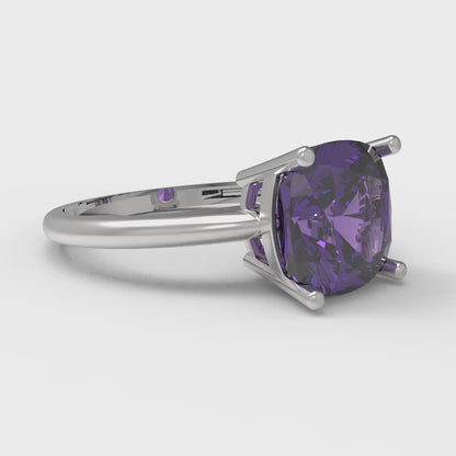 2.5 cttw Natural Amethyst Solitaire  Engagement Ring - Solid Gold (Cushion Cut,8mm)