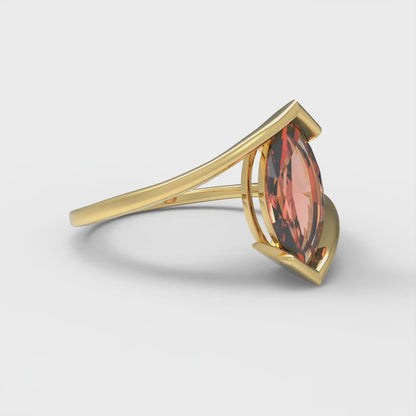 2 cttw Zirconia Simulated Red Diamond Solitaire  Engagement Ring - Solid Yellow Gold (VVS1, Marquise Cut,12x6mm )