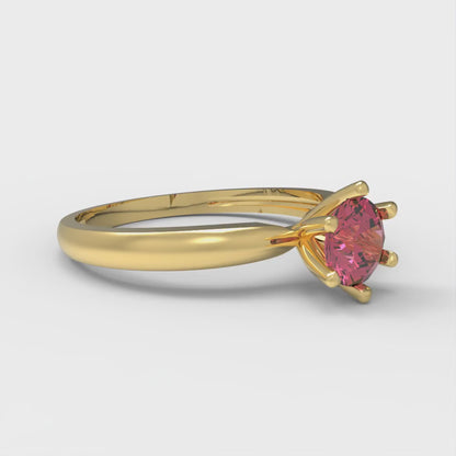 0.5 cttw Simulated Pink Tourmaline Solitaire  Engagement Ring - Solid Gold (Round Cut,5.0mm)