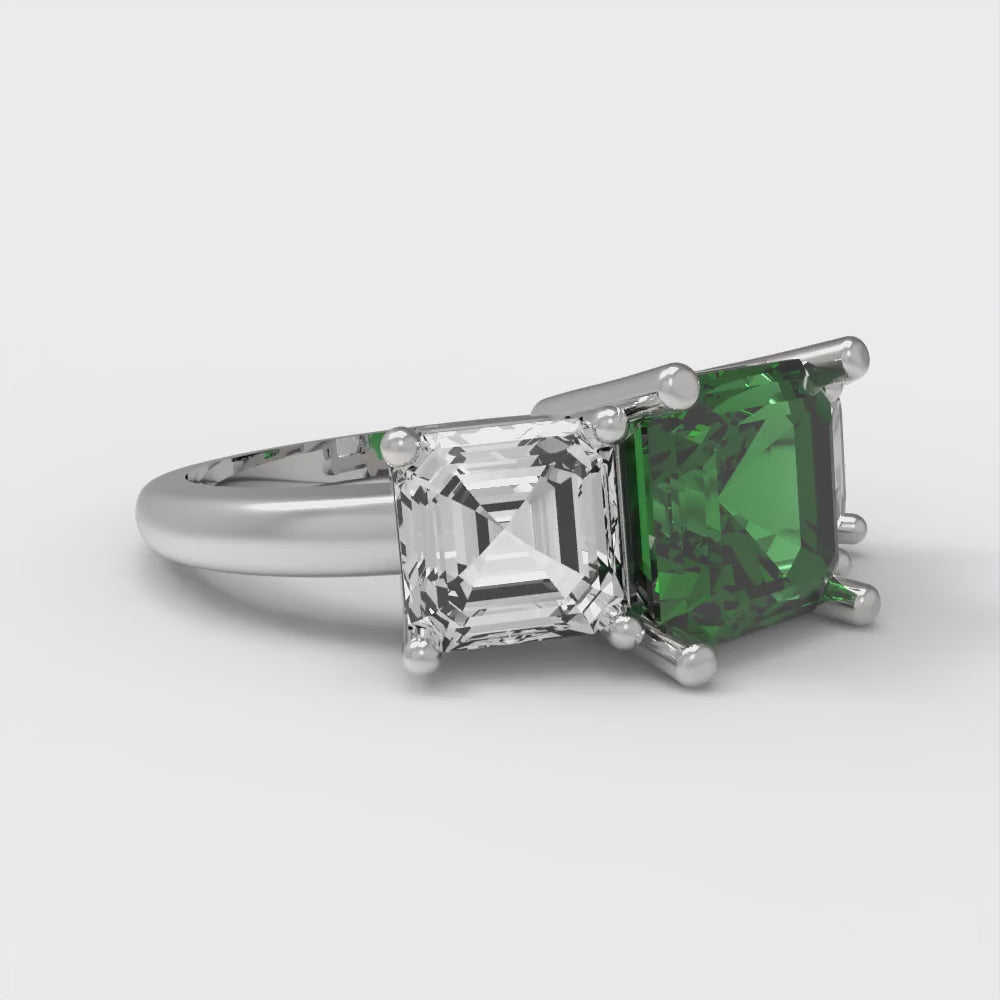 4 cttw Simulated Emerald Three-Stone Engagement Ring - Solid Gold (Square Emerald Cut,7.0X7.0mm)