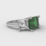 4.0 ct Brilliant Square Emerald Cut Simulated Emerald Stone White Gold Three-Stone Ring