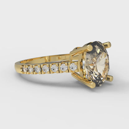 2.21 cttw Natural Morganite Solitaire with Zirconia Simulated Diamond Accents Engagement Ring - Solid Gold (Oval Cut,9X7mm)