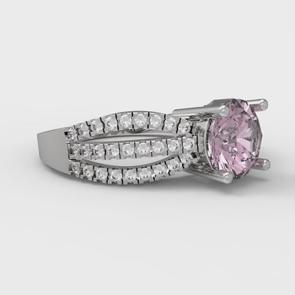 1.27 cttw Zirconia Simulated Pink Diamond Solitaire with Zirconia Simulated Diamond Accents Engagement Ring - Solid Gold (VVS1, Round Cut,6.5mm)