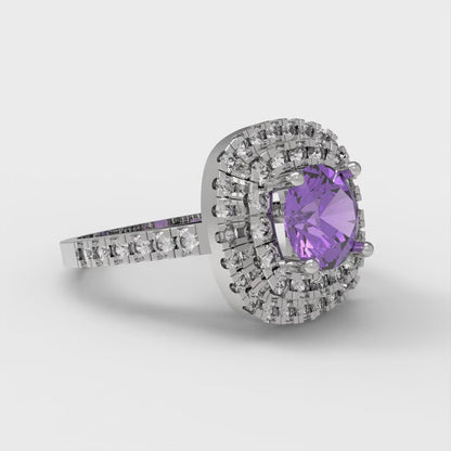 1.615 cttw Simulated Alexandrite Solitaire with Zirconia Simulated Diamond Accents Engagement Ring - Solid White Gold (VVS1, Round Cut,6.5mm)