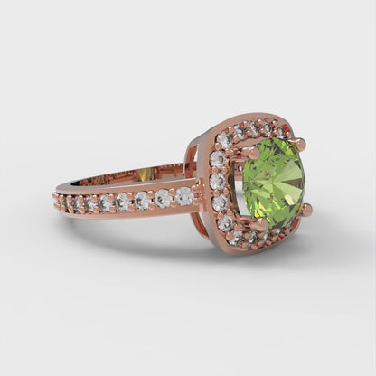 1.335 cttw Natural Peridot Solitaire with Zirconia Simulated Diamond Accents Engagement Ring - Solid Gold (Round Cut,6.5mm)