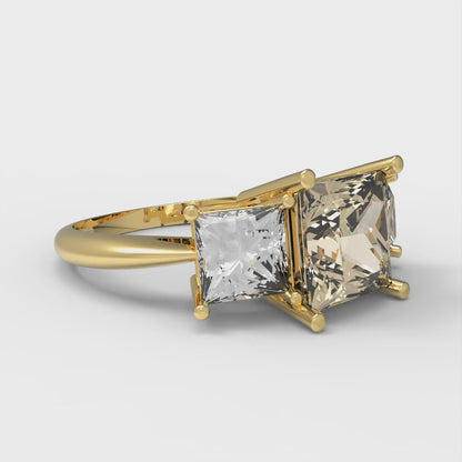 2.5 cttw Natural Morganite Three-Stone Engagement Ring - Solid Gold (Princess Cut,6.5 mm)