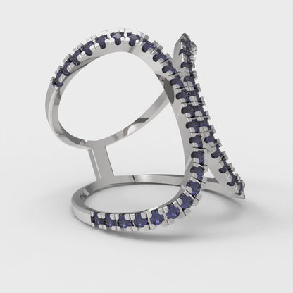 0.5 cttw Simulated Blue Sapphire Statement Engagement Ring - Solid White Gold (VVS1, Round Cut,1.3mm)