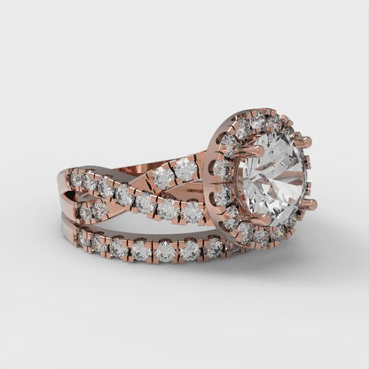 1.795 cttw Round Cut Zirconia Simulated Diamond Bridal Set - Solid Rose Gold Engagement Ring & Wedding Band