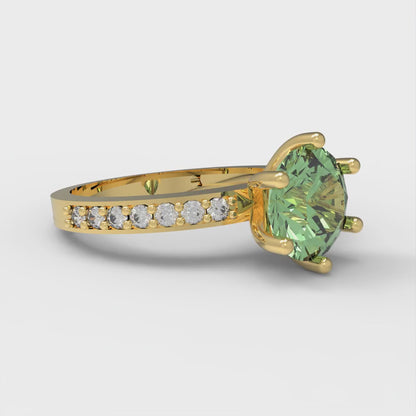 1.71 cttw Zirconia Simulated Green Diamond Solitaire with Zirconia Simulated Diamond Accents Engagement Ring - Solid Gold (VVS1, Round Cut,7.5mm)