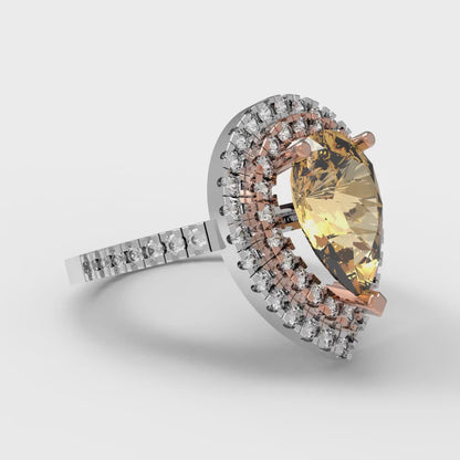 2.48 cttw Zirconia Simulated Champagne Diamond Hidden Halo Engagement Ring - Solid White/Rose Gold (VVS1, Pear Cut,10X7mm )