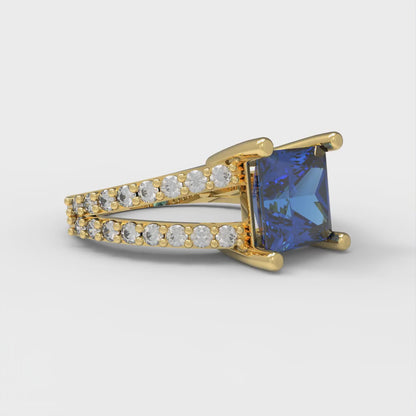 2.48 cttw Simulated Tanzanite Solitaire with Zirconia Simulated Diamond Accents Engagement Ring - Solid Gold (Princess Cut,7.0mm)