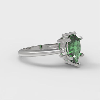 1 cttw Simulated Emerald Solitaire  Engagement Ring - Solid White Gold (VVS1, Pear Cut,8x5mm)