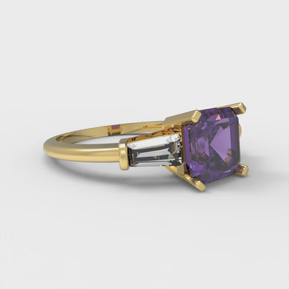 1.62 cttw Natural Amethyst Three-Stone Engagement Ring - Solid Gold (Square Emerald Cut,6.5X6.5mm)