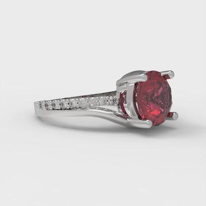 1.71 cttw Natural Garnet Solitaire with Zirconia Simulated Diamond Accents Engagement Ring - Solid White Gold (VVS1, Round Cut,7.5mm)