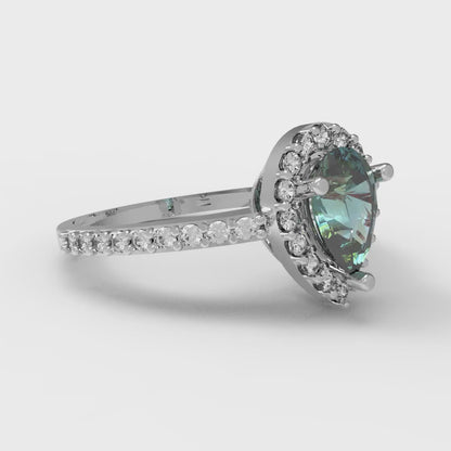 0.755 cttw Blue Moissanite Solitaire with Zirconia Simulated Diamond Accents Engagement Ring - Solid Gold (Pear Cut,7x5mm )