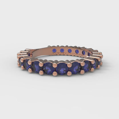 1.44 cttw Simulated Blue Sapphire Round Cut Rose Gold Eternity Wedding Band
