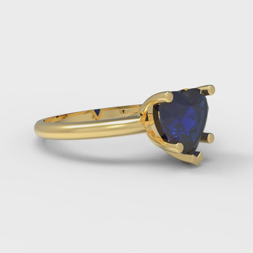 2 cttw Simulated Blue Sapphire Solitaire  Engagement Ring - Solid Gold (Heart Cut,8mm)