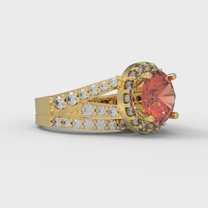 2.32 cttw Round Cut Simulated Red Diamond Bridal Set - Solid Yellow Gold Engagement Ring & Wedding Band